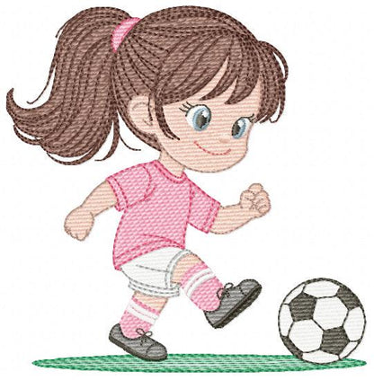 Soccer player embroidery designs - Baby Girl machine embroidery file - Girl with soccer ball file - Instant digital download pes jef dst hus