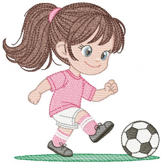 Soccer player embroidery designs - Baby Girl machine embroidery file - Girl with soccer ball file - Instant digital download pes jef dst hus