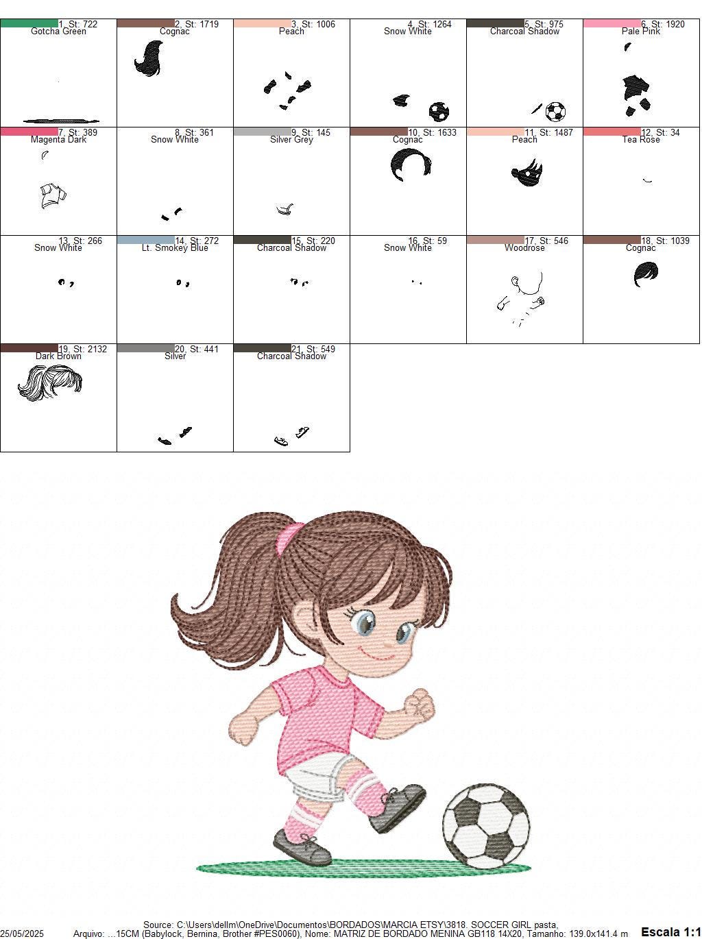 Soccer player embroidery designs - Baby Girl machine embroidery file - Girl with soccer ball file - Instant digital download pes jef dst hus