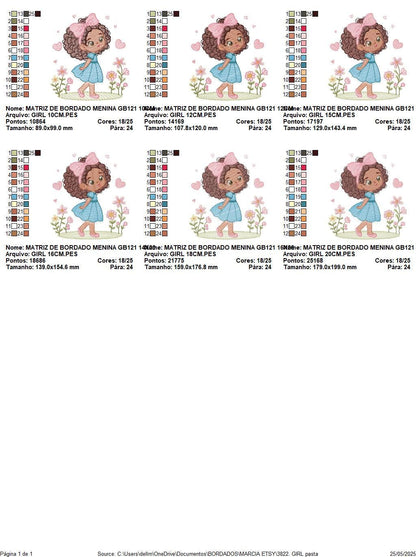 Baby Girl with Black Curly Long Hair embroidery designs - Girl with lace and flowers machine embroidery pattern - Instant download pes jef