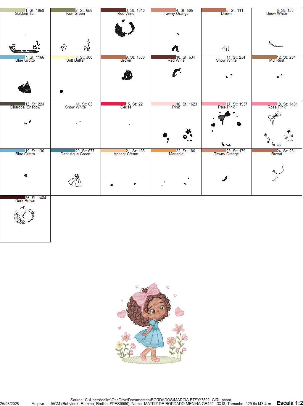 Baby Girl with Black Curly Long Hair embroidery designs - Girl with lace and flowers machine embroidery pattern - Instant download pes jef
