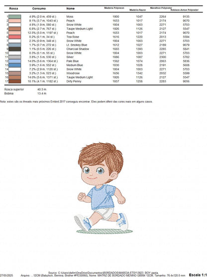 Baby boy embroidery design - School Boy running machine embroidery pattern - Kid with sneakers file - Instant digital download pes jef dst