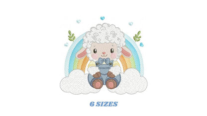 Sheep with rainbow embroidery design - Rainbow with flowers machine embroidery pattern - Newborn Baby boy file - Instant download pes jef