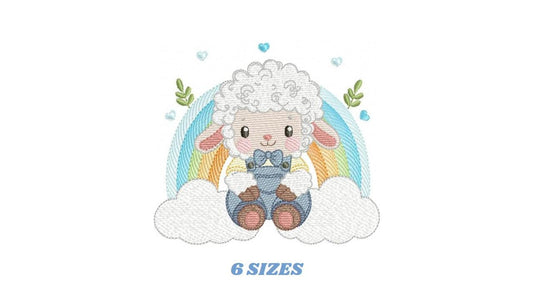 Sheep with rainbow embroidery design - Rainbow with flowers machine embroidery pattern - Newborn Baby boy file - Instant download pes jef