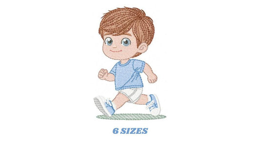 Baby boy embroidery design - School Boy running machine embroidery pattern - Kid with sneakers file - Instant digital download pes jef dst