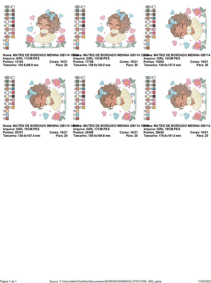 Baby Girl with Black Curly Long Hair embroidery designs - Girl with lace and flowers machine embroidery pattern - Instant download pes jef