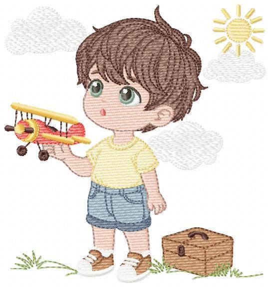 Baby Boy with toy car embroidery designs - Toddler playing machine embroidery pattern - Boy with airplane toy - Instant digital download pes