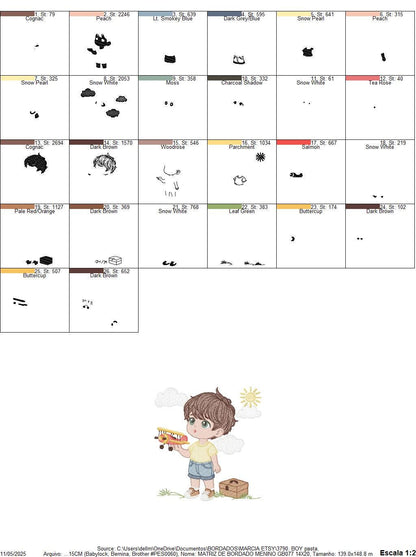 Baby Boy with toy car embroidery designs - Toddler playing machine embroidery pattern - Boy with airplane toy - Instant digital download pes