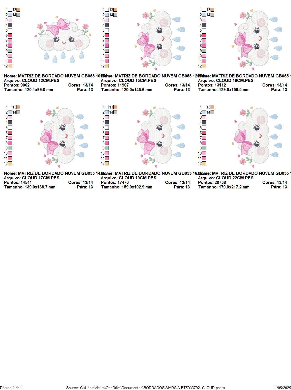 Raining Cloud embroidery design - Cloud with flowers and lace machine embroidery pattern - Cloud with happy face - Instant download pes jef