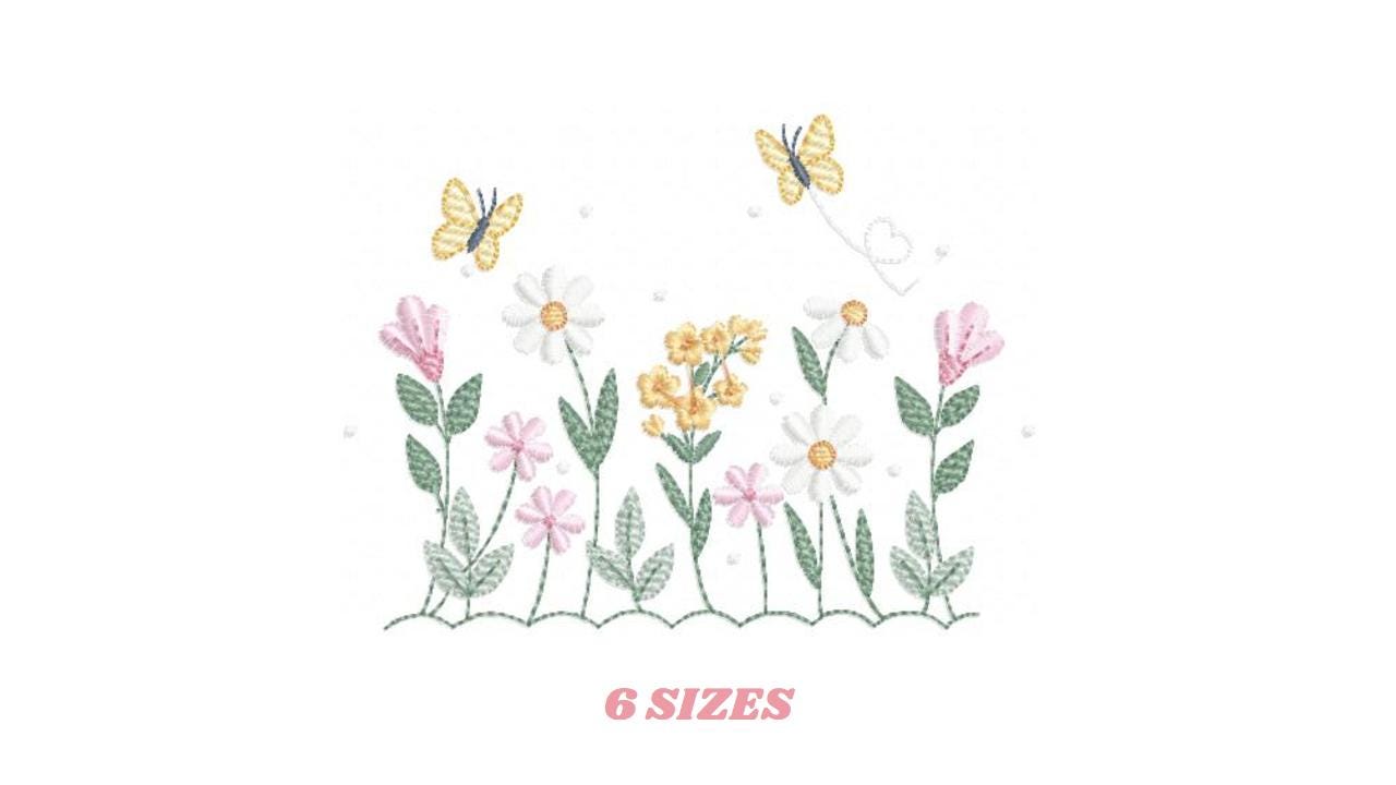 Flower garden embroidery design - Tulip flowers with butterflies machine embroidery pattern - Kitchen Tea towel divider - Instant download