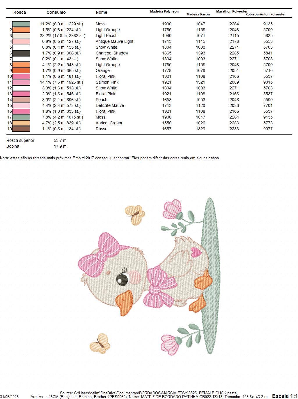 Female Duck with big lace embroidery design - Baby girl animal machine embroidery pattern - Baby Girl file - Instant digital download pes