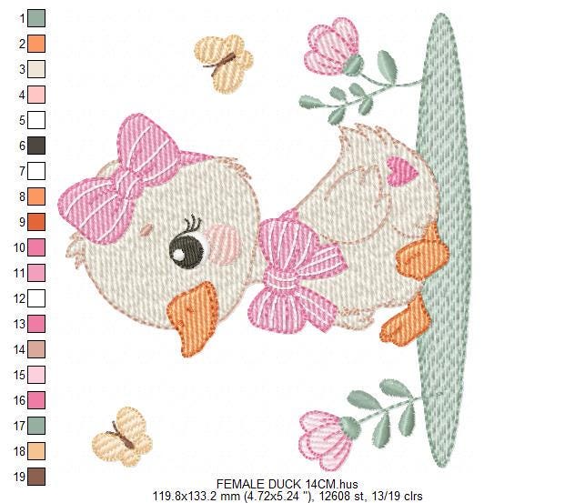 Female Duck with big lace embroidery design - Baby girl animal machine embroidery pattern - Baby Girl file - Instant digital download pes