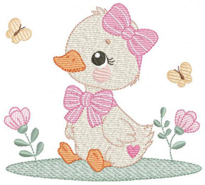 Female Duck with big lace embroidery design - Baby girl animal machine embroidery pattern - Baby Girl file - Instant digital download pes