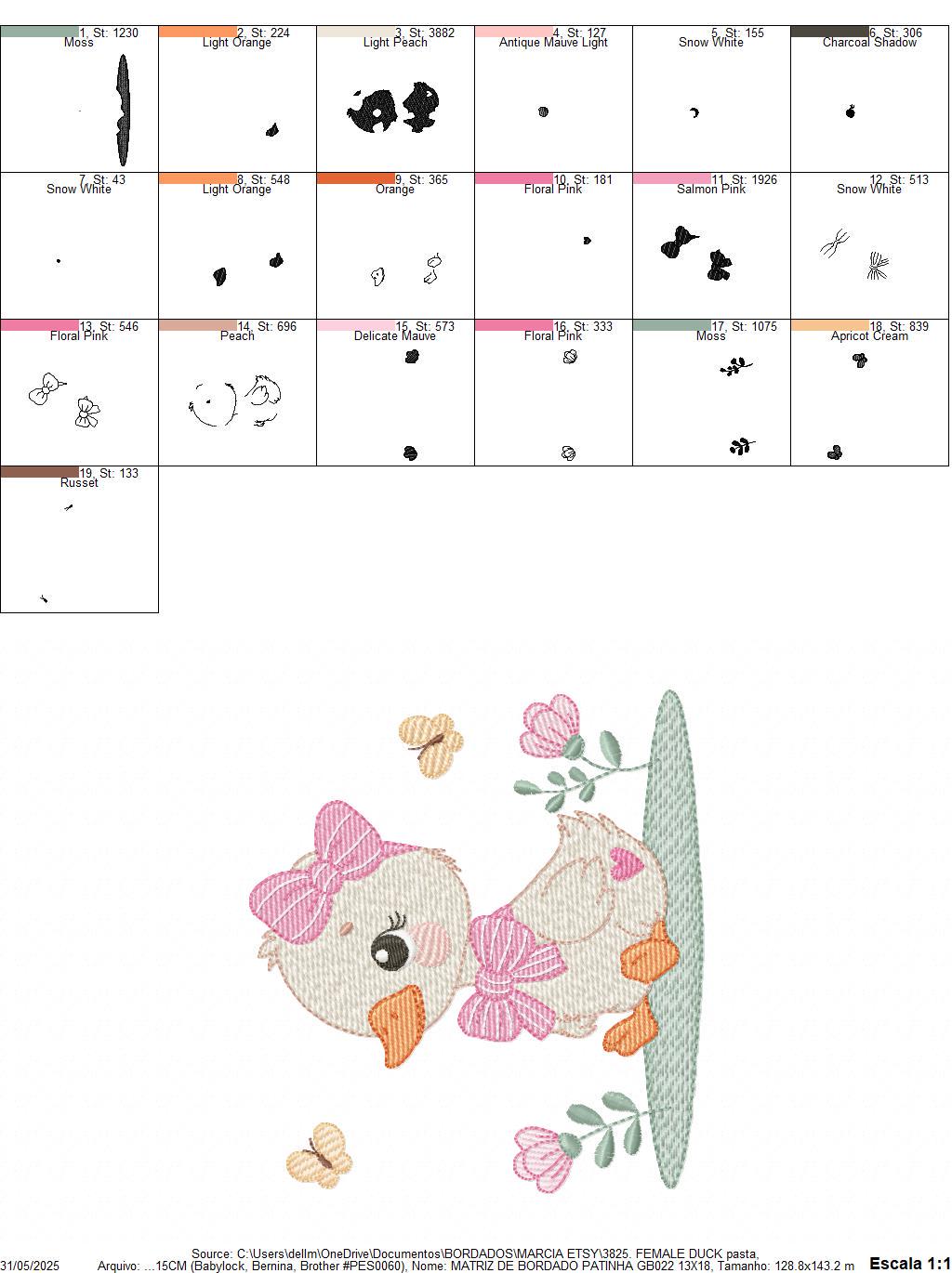 Female Duck with big lace embroidery design - Baby girl animal machine embroidery pattern - Baby Girl file - Instant digital download pes