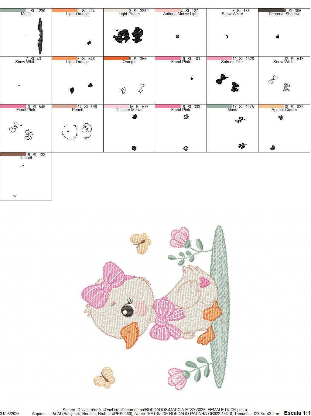 Female Duck with big lace embroidery design - Baby girl animal machine embroidery pattern - Baby Girl file - Instant digital download pes