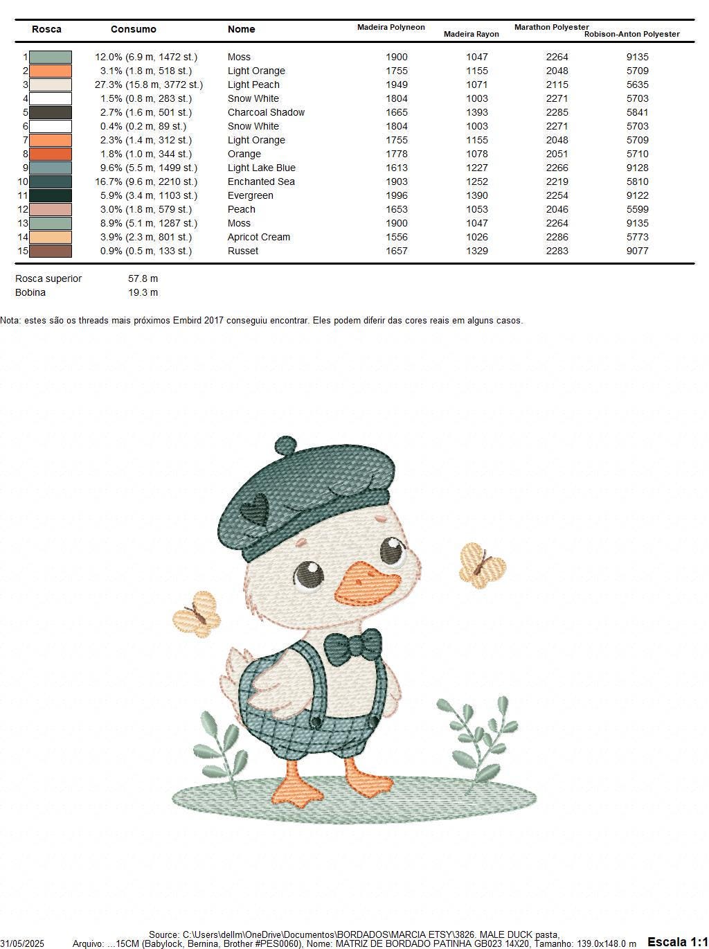 Duck with cap embroidery design - Lake water animal with clothes machine embroidery pattern - Baby boy file - Instant digital download pes