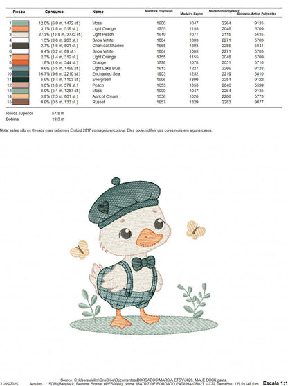 Duck with cap embroidery design - Lake water animal with clothes machine embroidery pattern - Baby boy file - Instant digital download pes