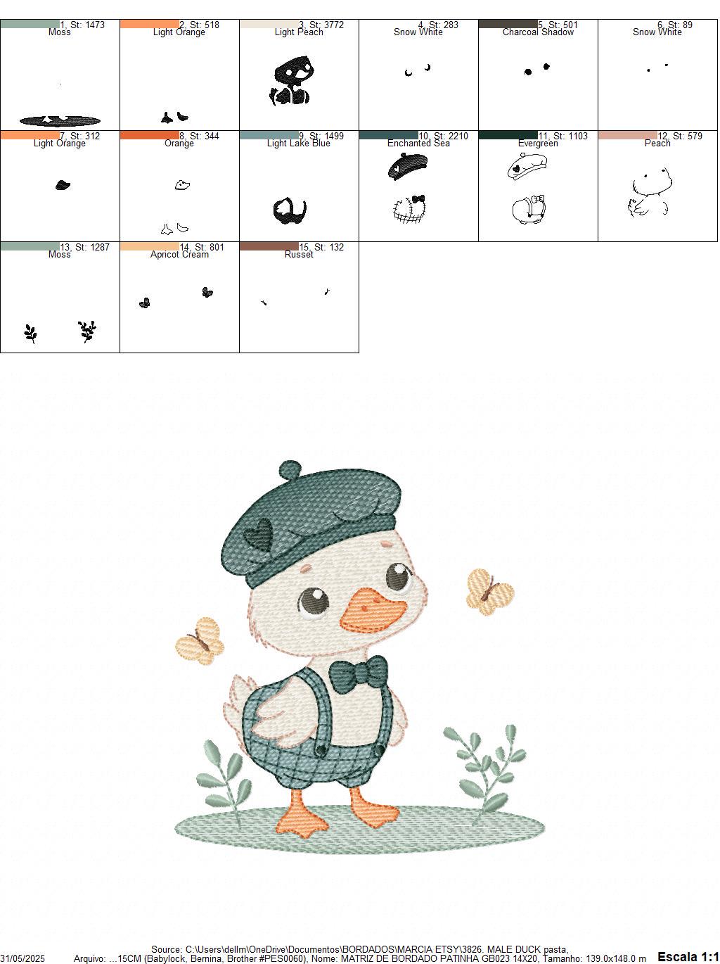 Duck with cap embroidery design - Lake water animal with clothes machine embroidery pattern - Baby boy file - Instant digital download pes