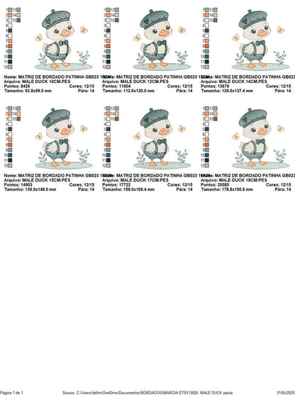 Duck with cap embroidery design - Lake water animal with clothes machine embroidery pattern - Baby boy file - Instant digital download pes