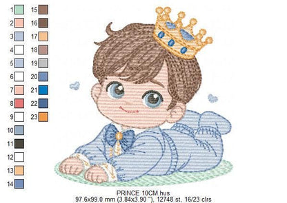 Prince embroidery designs - Baby boy with crown machine embroidery pattern - Infant Toddler file - Instant digital download pes jef dst hus