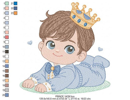 Prince embroidery designs - Baby boy with crown machine embroidery pattern - Infant Toddler file - Instant digital download pes jef dst hus