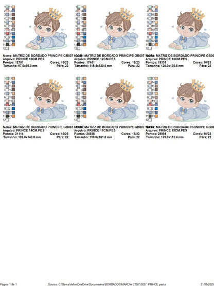 Prince embroidery designs - Baby boy with crown machine embroidery pattern - Infant Toddler file - Instant digital download pes jef dst hus