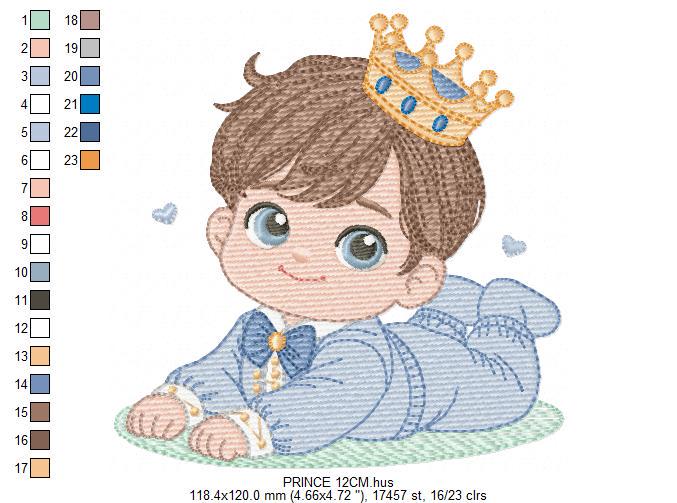 Prince embroidery designs - Baby boy with crown machine embroidery pattern - Infant Toddler file - Instant digital download pes jef dst hus