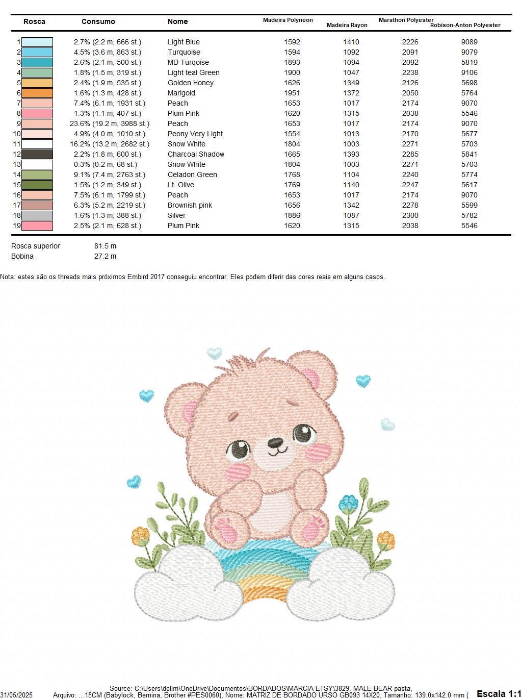 Teddy Bear embroidery designs - Male bear with rainbow and flowers machine embroidery pattern - Baby boy file - Instant digital download pes