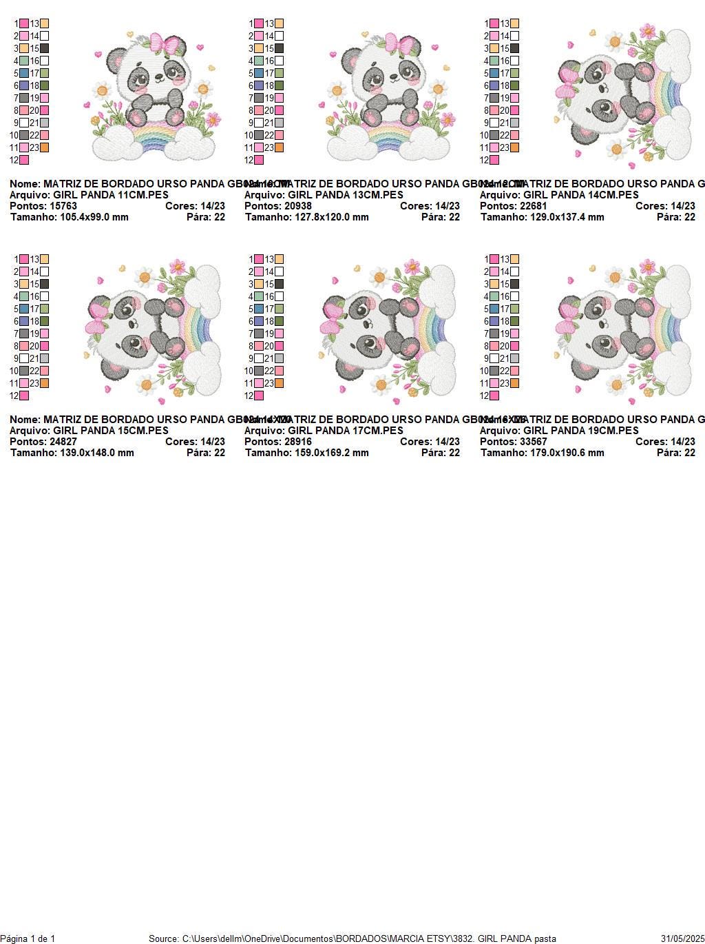 Panda embroidery design - Animal with rainbow and flowers machine embroidery pattern - Baby Girl file - Instant digital download pes jef dst