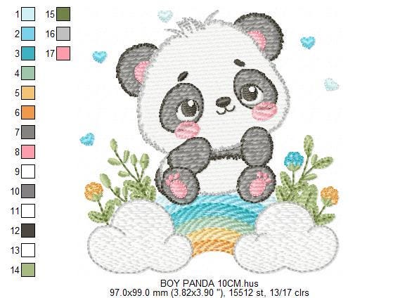 Panda embroidery design - Animal with rainbow and flowers machine embroidery pattern - Baby boy file - Instant digital download pes jef dst