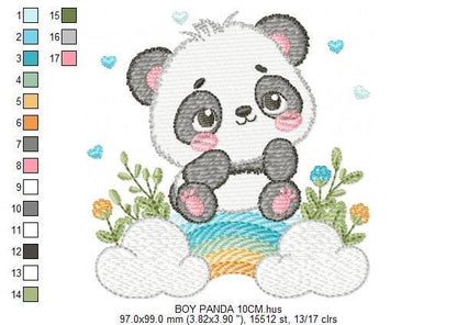 Panda embroidery design - Animal with rainbow and flowers machine embroidery pattern - Baby boy file - Instant digital download pes jef dst