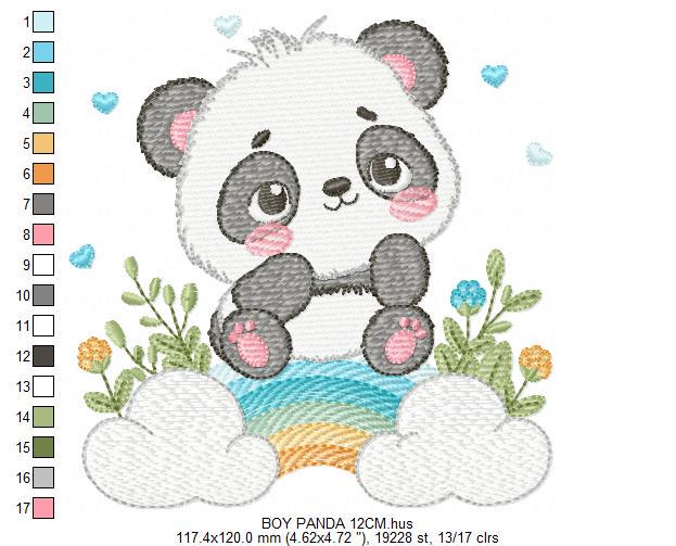 Panda embroidery design - Animal with rainbow and flowers machine embroidery pattern - Baby boy file - Instant digital download pes jef dst