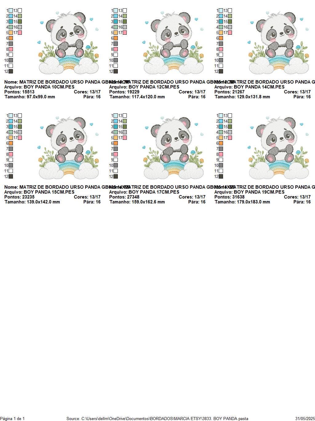Panda embroidery design - Animal with rainbow and flowers machine embroidery pattern - Baby boy file - Instant digital download pes jef dst