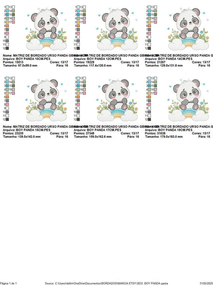 Panda embroidery design - Animal with rainbow and flowers machine embroidery pattern - Baby boy file - Instant digital download pes jef dst