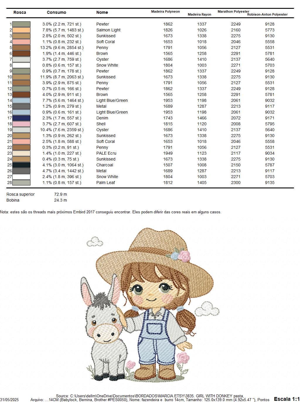 Girl Farmer embroidery designs - Farmer with hat and donkey machine embroidery pattern - Cowgirl Ranch file - Instant digital download pes
