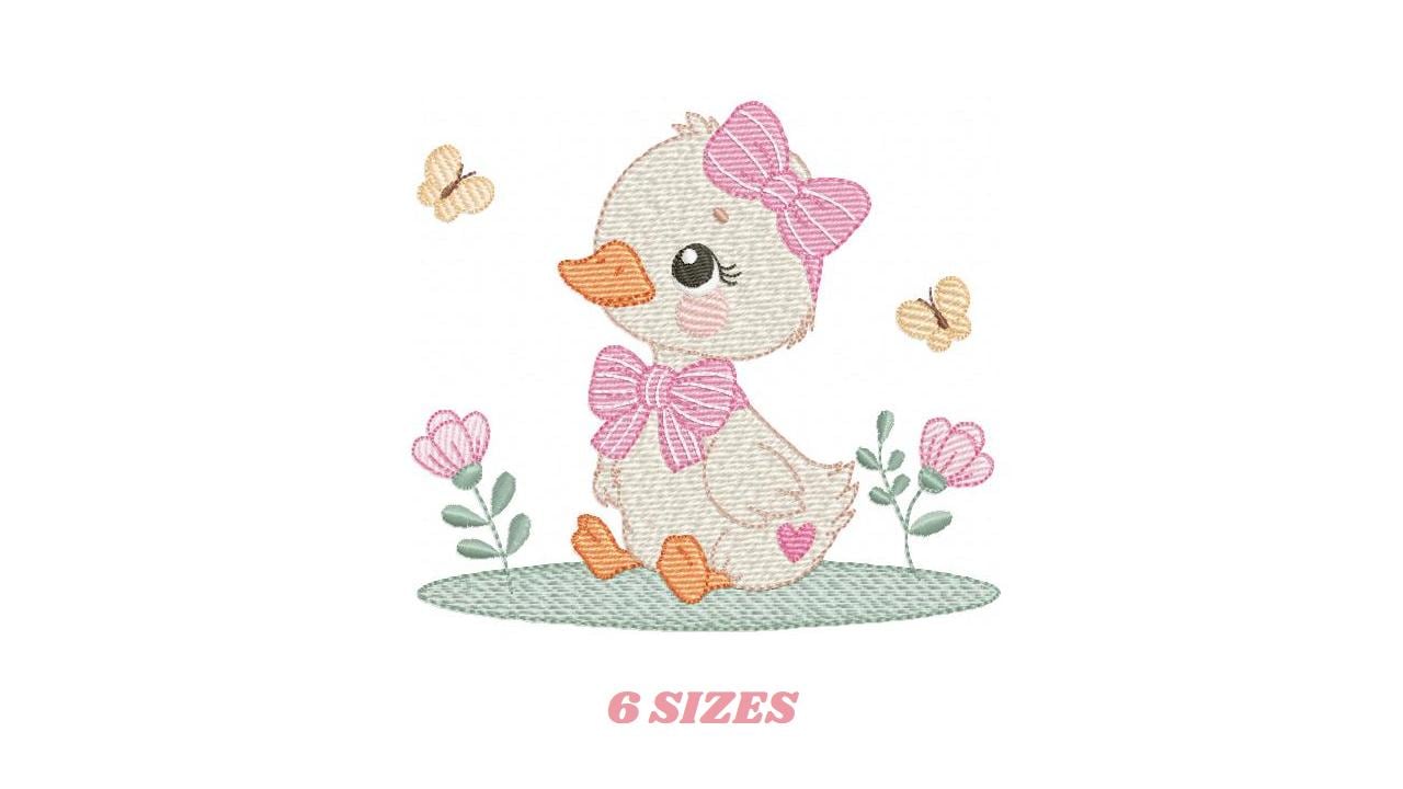 Female Duck with big lace embroidery design - Baby girl animal machine embroidery pattern - Baby Girl file - Instant digital download pes