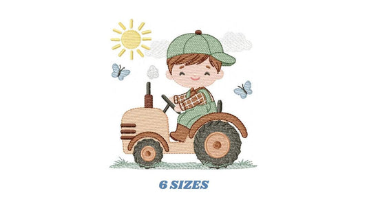 Farmer Boy with tractor and hat embroidery designs - Farmer machine embroidery pattern - Tractor Boy file - Instant digital download pes jef