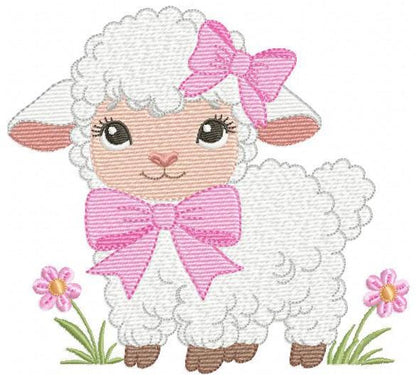 Baby Sheep with lace embroidery design - Lamb machine embroidery pattern - Baby girl file - Instant digital download pes jef dst hus vp3 xxx