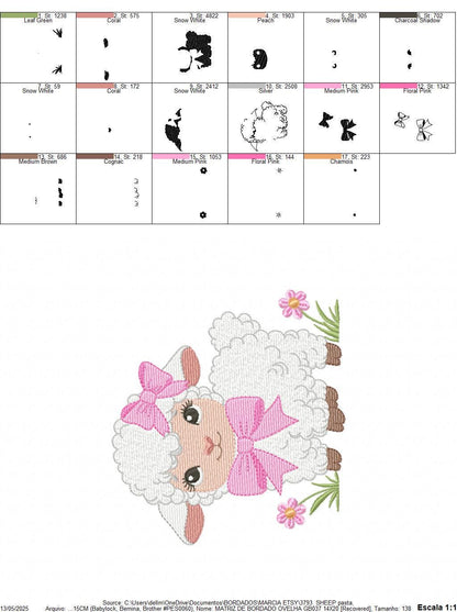 Baby Sheep with lace embroidery design - Lamb machine embroidery pattern - Baby girl file - Instant digital download pes jef dst hus vp3 xxx