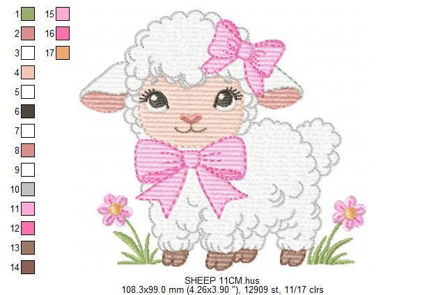 Baby Sheep with lace embroidery design - Lamb machine embroidery pattern - Baby girl file - Instant digital download pes jef dst hus vp3 xxx