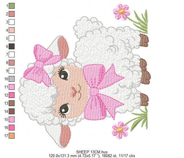 Baby Sheep with lace embroidery design - Lamb machine embroidery pattern - Baby girl file - Instant digital download pes jef dst hus vp3 xxx