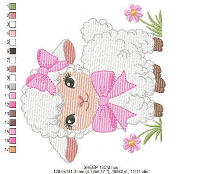 Baby Sheep with lace embroidery design - Lamb machine embroidery pattern - Baby girl file - Instant digital download pes jef dst hus vp3 xxx