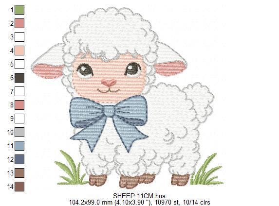 Baby Sheep with bow tie embroidery design - Lamb machine embroidery pattern - Newborn Baby boy file - Instant digital download pes jef dst
