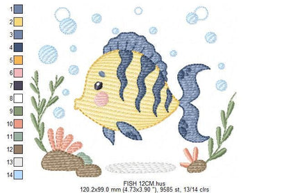 Fish embroidery designs - Sea Ocean animal machine embroidery pattern - Coral Algae seashells seaweed file - Instant digital download pes