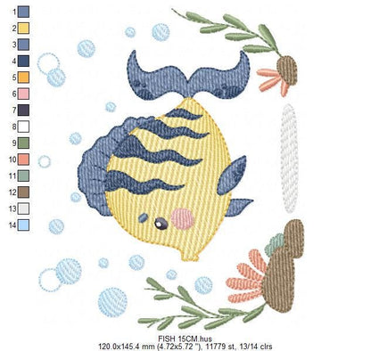 Fish embroidery designs - Sea Ocean animal machine embroidery pattern - Coral Algae seashells seaweed file - Instant digital download pes