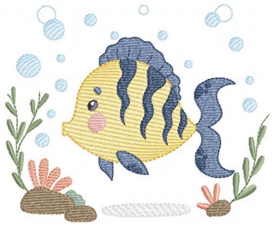 Fish embroidery designs - Sea Ocean animal machine embroidery pattern - Coral Algae seashells seaweed file - Instant digital download pes
