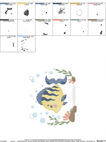 Fish embroidery designs - Sea Ocean animal machine embroidery pattern - Coral Algae seashells seaweed file - Instant digital download pes