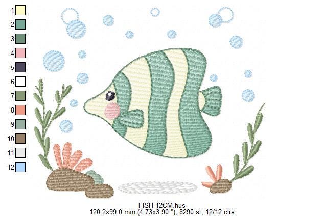 Fish embroidery designs - Sea Ocean animal machine embroidery pattern - Coral Algae seashells seaweed file - Instant digital download jef
