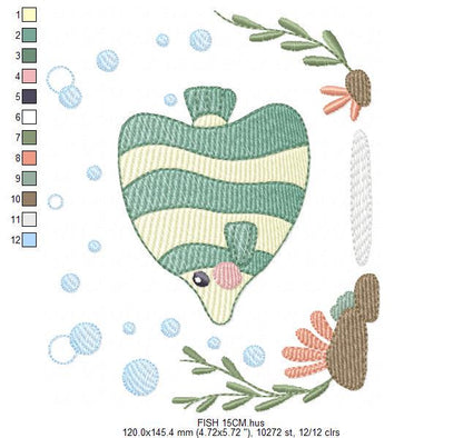 Fish embroidery designs - Sea Ocean animal machine embroidery pattern - Coral Algae seashells seaweed file - Instant digital download jef