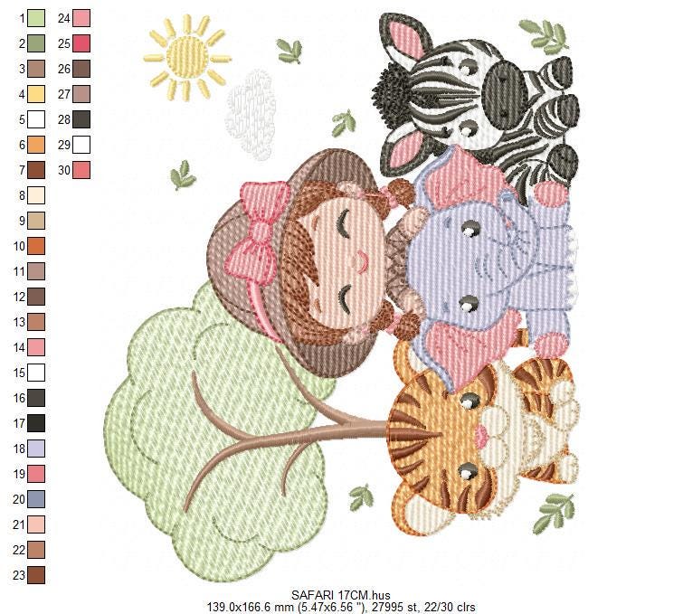 Safari Wild Animals embroidery designs - Elephant Zebra Tiger machine embroidery pattern - Baby Girl file - Instant download pes jef dst hus